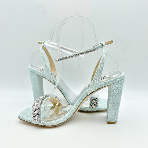 BADGLEY MISCHKA Womens Tasmine Tall Evening Sandals US 6.5 37 Blue Crystals NIB - Picture 7 of 12